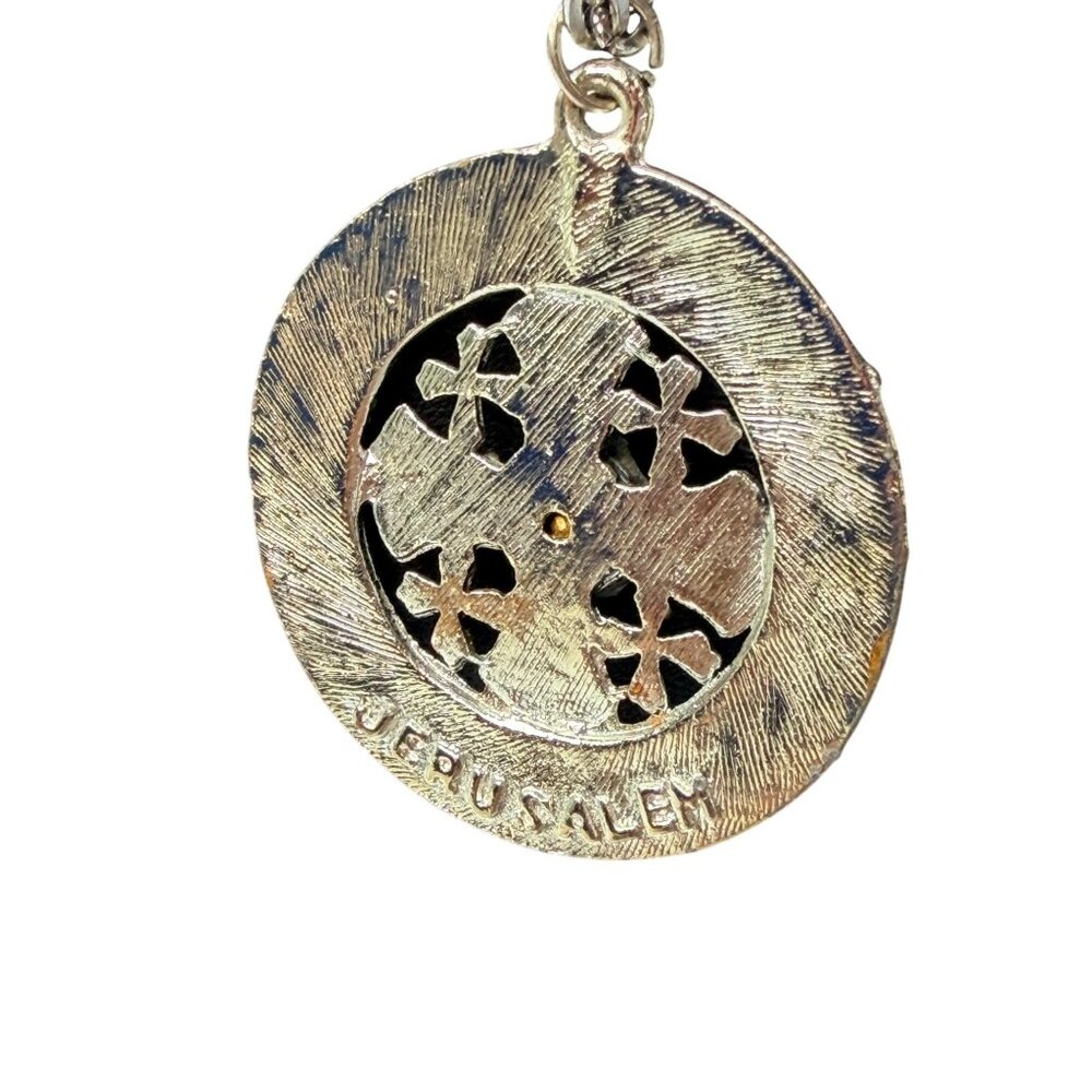 Vintage Silver Ornate Celtic Cross Pendant Necklace Peridot 24" Jerusalem - Picture 4 of 7